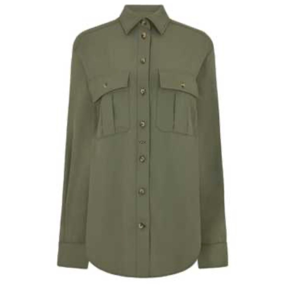 Olive Lyocell Utility Button Down Top Safari Blouse Gianni Bini Medium Tencel